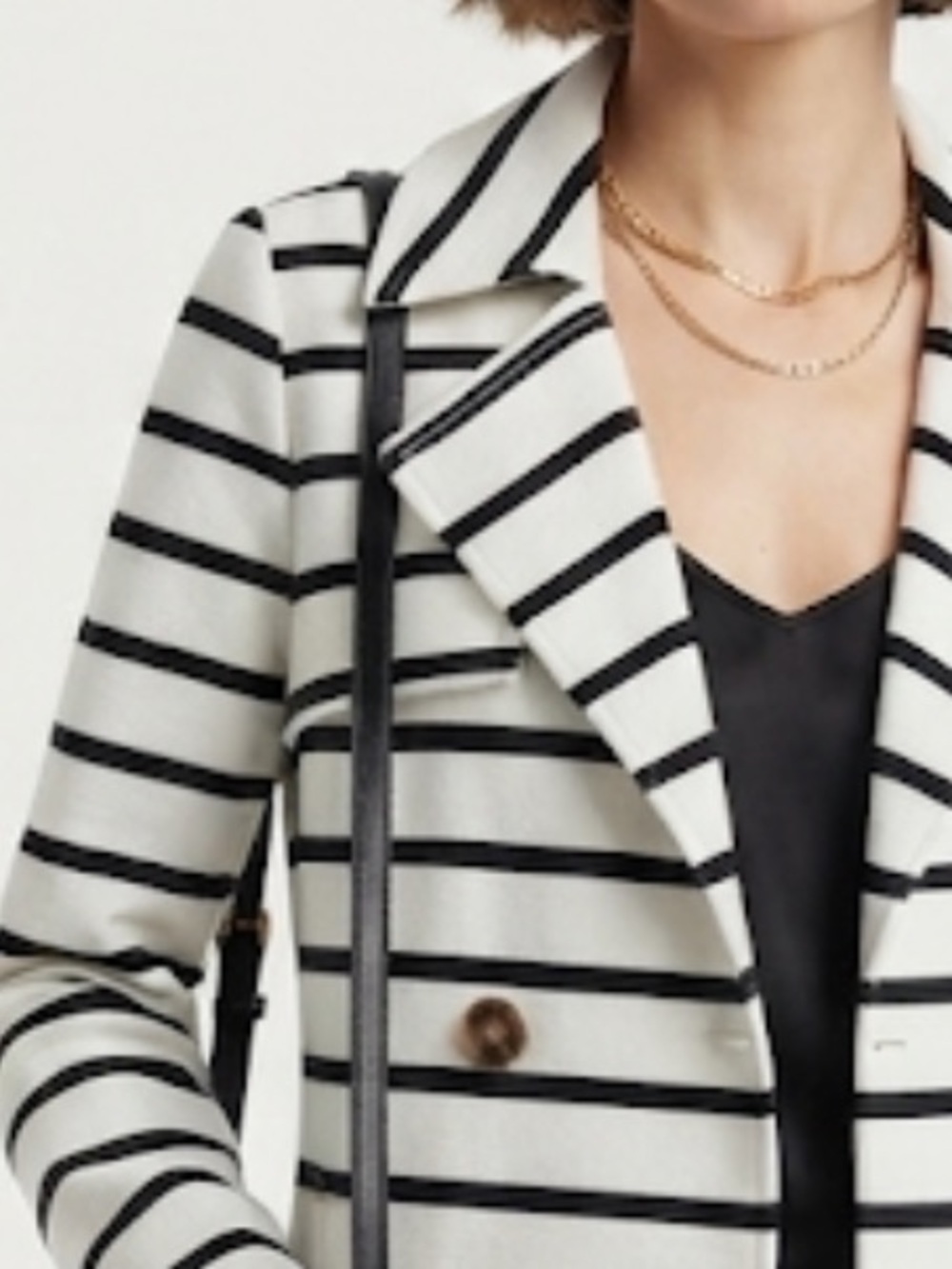 Xtaren Black & White Striped Double-Breasted Trench Coat